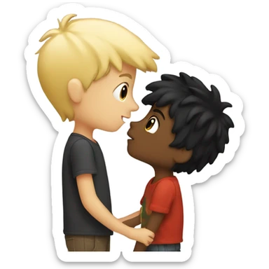 A blonde boy kissing a black hair boy sticker