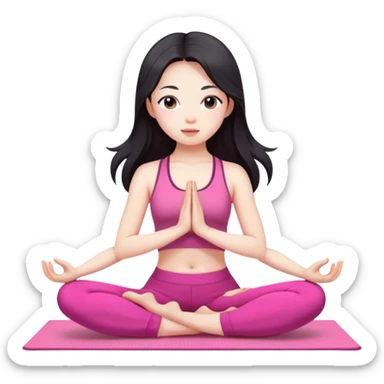 Asian girl doing yoga all in pink clothes, dark long hair, pale skin sticker