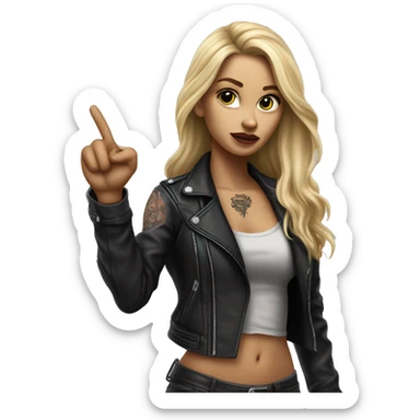 Blonde women with LONG HAIR, in Leather Jacket, Body Covered with Tattoos, POINTING YOU FORWARD with her HAND with INDEX FINGER, Hyper Realistic sticker