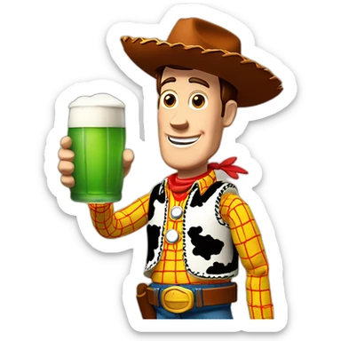 woody toy story holding a beer sticker