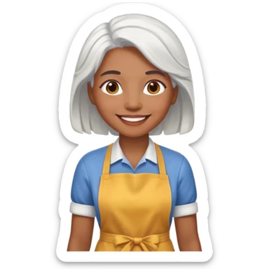 woman, brown skin, white hair, with apron sticker