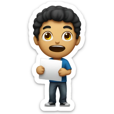 guy with dark hair screaming and holding sign with "LFG" sticker