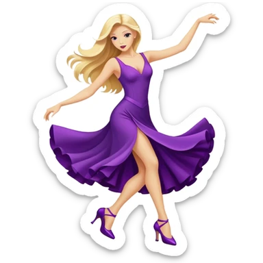 long blonde hair, dancing a tango in a purple dress and purple heels  sticker