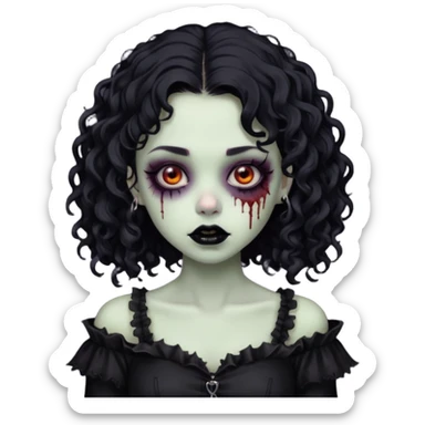 garota zombie com roupa gótica, batom preto e cabelos pretos e cacheados na altura do ombro sticker