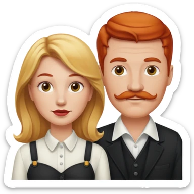 couple who are a blonde woman and redheaded mustached man sticker