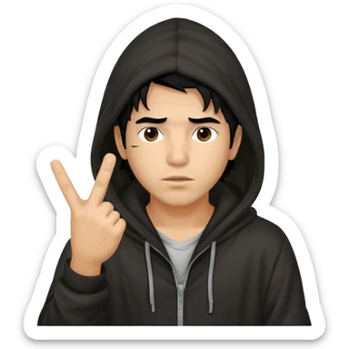 Moreno greñudo con capucha cuba la cara para el dedo del medio hombre pelo negro sticker