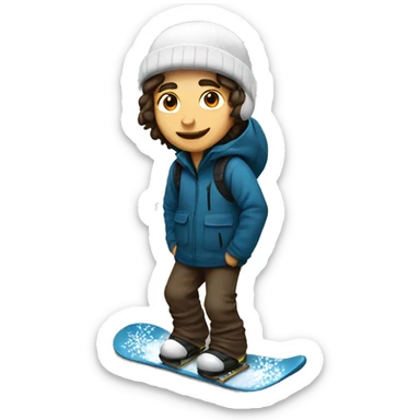 Guy on snowboard with dark brown hair white  sticker