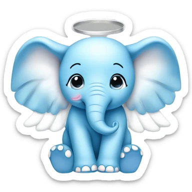 Baby blue baby elephant with big white angel wings  sticker
