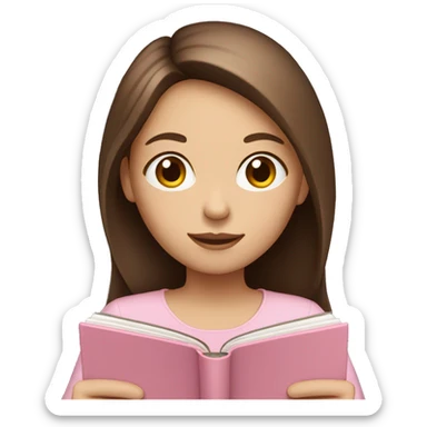 girl with fair skin and long brown hair holding a closed light-pink book sticker