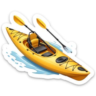 An icon showing a close-up of a sleek kayak with double-bladed paddles gliding through water. Splashes surround the boat as it cuts across a calm surface, symbolizing speed and focus. Transparent background emphasizes the dynamic and personal nature of kayak paddling. sticker