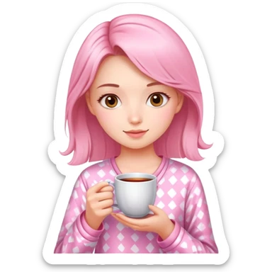 beautiful sweet girl in pink pajamas and tea in her hand  sticker