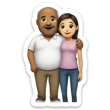 Fat dad with black balding hair hugging teen daughter with medium brown hair sticker