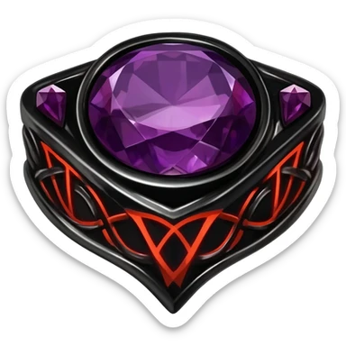 A fancy Obsidian Ring with a purple gem and intricate symbols craved into the ring that glow red sticker