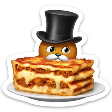 Garfield eating lasagna with a top hat sticker