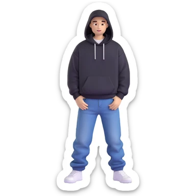 person named Les wearing wide jeans and a black hoodie sticker