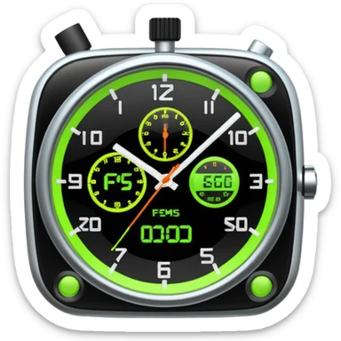 emoji representing speed in FPS with visual elements like motion lines, digital stopwatch, and frames per second counter, modern and clear style sticker