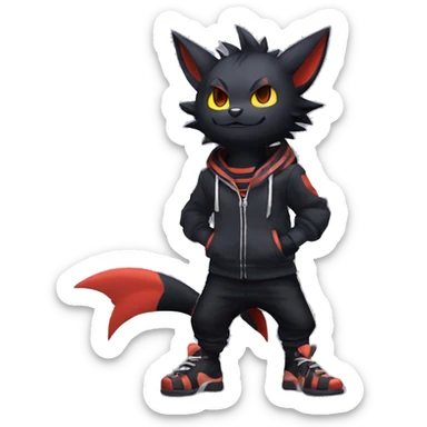Cool Anthro Black Noibat-Quilava-Litten-Pokémon with edgy stripes hoodie spiked collar punk Full Body sticker