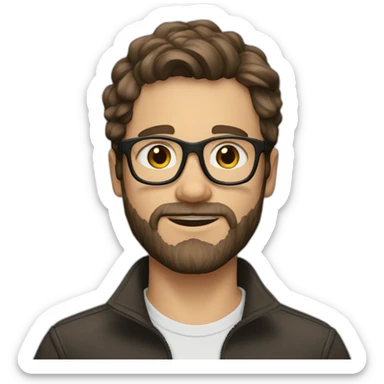 White Boy with glasses and curwy dark brown medium length hair and stubble beard sticker
