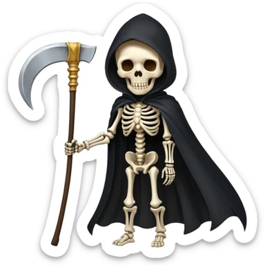 Skeleton wearing a black cape and holding a scythe  sticker