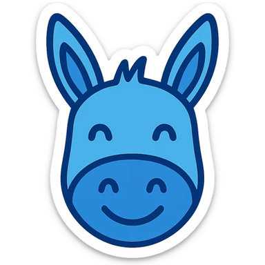 Happy donkey head icon in blue tones, color outline style, no background sticker
