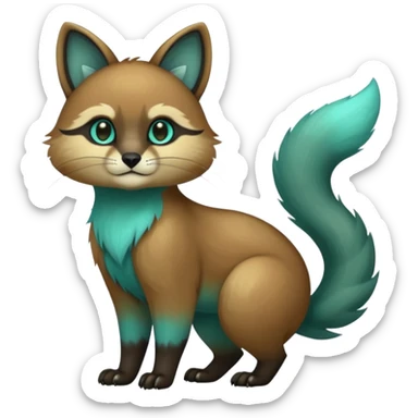 exotic shiny sparkly colorful cool realistic cute beautiful dark gloomy ghostly spooky greyish blackish green cyan toned colored fantasy-Cacomistle-tanuki-oncilla-caracal-animal-hybrid (full body) sticker