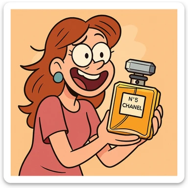 Chanel perfume bottle in cartoon style, exaggerated features, playful colors sticker