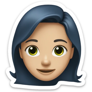 a brunette with long hair and green eyes in a dark blue blouse smiles sweetly sticker