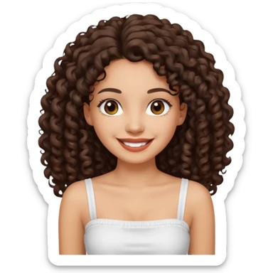 Woman with light skin and dark brown eyes and dark brown long curly hair and white tube top sticker