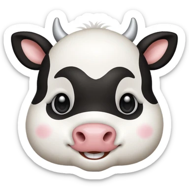 cute simple kawaii cow face, very simple dot eyes, big pupils sticker