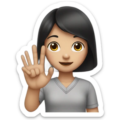 Small white skin black haired girl showing 3 fingers sticker
