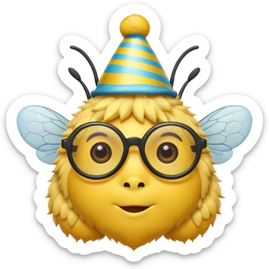 bee with party hat and eye glasss sticker