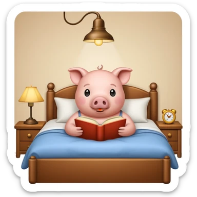pig reading in bed with retro light lamp next to it sticker
