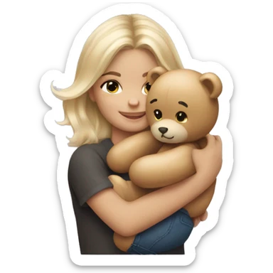 blonde balayage hair girl hugs a teddy bear sticker