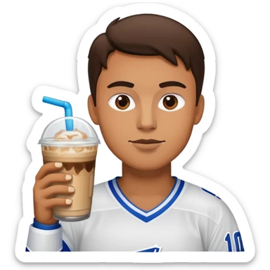 Hockey player drinking an iced coffee  sticker