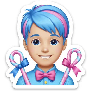 candy boy from candyland blue pink mixed candy hair with ribbon and  sticker