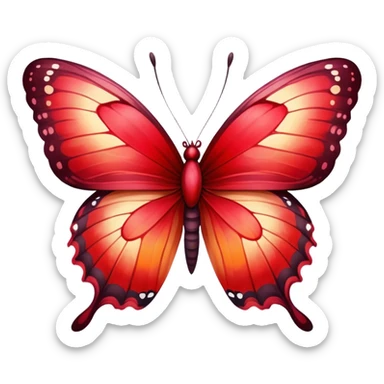 A striking butterfly with fiery red wings fading into crimson and soft cherry tones, a hand-painted look." sticker