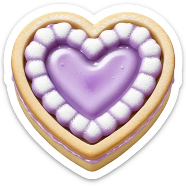 Realistic shortbread cookie in the shape of a heart with pale lilac color jelly middle filling and sprinkled powder sugar on top. sticker
