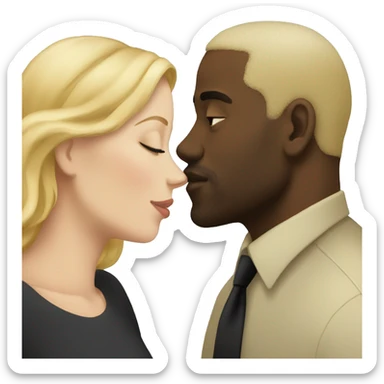 White woman with blonde hair kissing black man  sticker