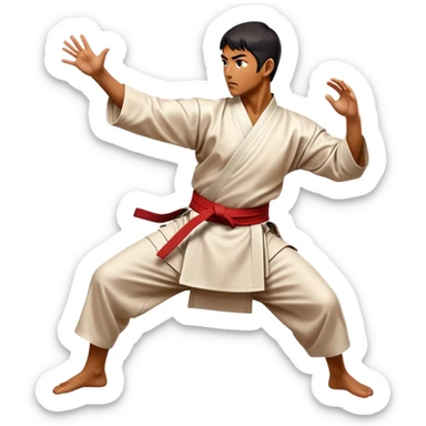 Cinematic Realistic Kung Fu Action Emoji, depicted as an epic martial arts scene with a master executing a precise move in traditional attire, rendered with fluid motion and vibrant textures under dramatic high-contrast lighting. sticker
