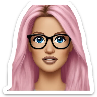 Photo Realistic khloe kardashian stylish pink hair BLUE eyes and glasses rock chick sticker