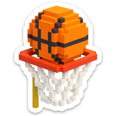 A voxel-style basketball in a net sticker