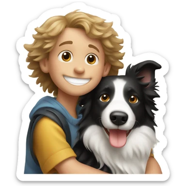 happy boy with a border collie sticker