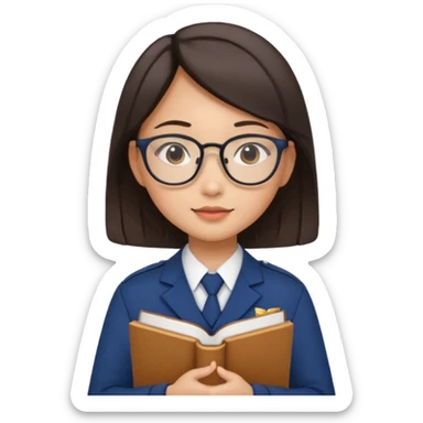 A student, asian girl, wearing glasses, uniform, hold book in front of their chest sticker