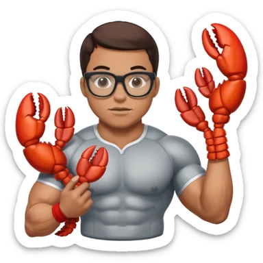 muscular wrestler with glasses, lobster in hand, Ohio State colors sticker