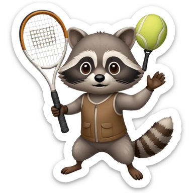 raccoon from a low angle holding tennis racket overhead sticker