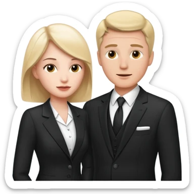 white man in formal suit talking to white woman in formal suit sticker