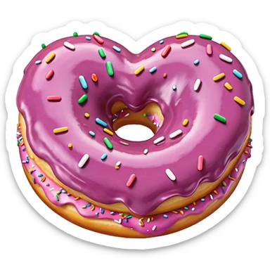 Realistic isolated heart shaped donut with mauve frosting. sticker