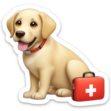 Labrador with first aid kit sticker