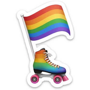 a human on roller skates speeding with a rainbow flag that leaves a trail sticker