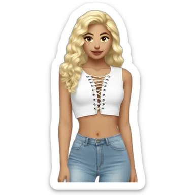caucasian blonde plush lace up crop top sticker